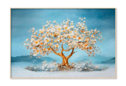 White Flower With Big Tree Oil Paint Wall Art Limited Edition High Quality Print