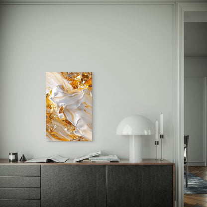 Abstract Gold and White Fluid 60x90cm Metal Print Ready to Hang