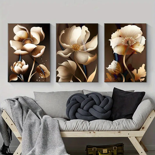 3pcs Nordic Minimalist Abstract Floral  Metal Print Ready to Hang Art