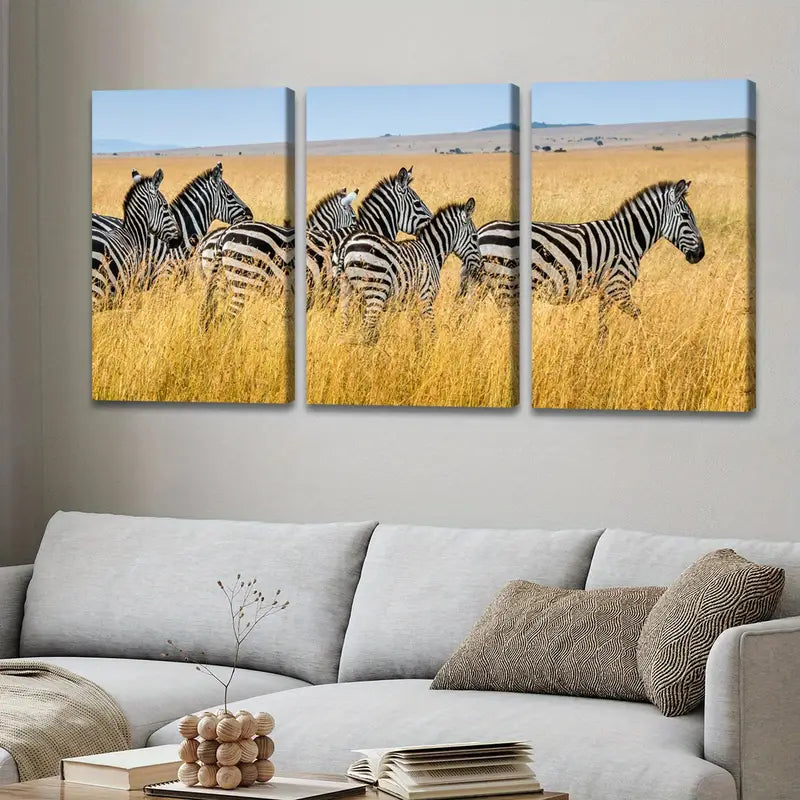 3pcs Black & White Zebra Horse Print Wall Art Set Canvas Framed 50x70cm - High Quality Print 100% Australian Made Wall Canvas Ready to Hang