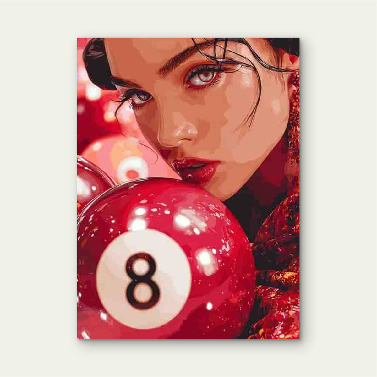 Lucky Eight Ball Design in a Red Retro Theme Metal Print Ready to Hang