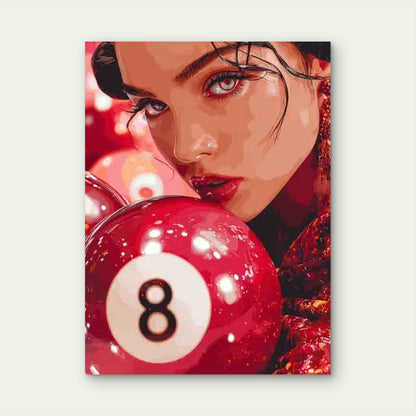 Lucky Eight Ball Design in a Red Retro Theme Metal Print Ready to Hang