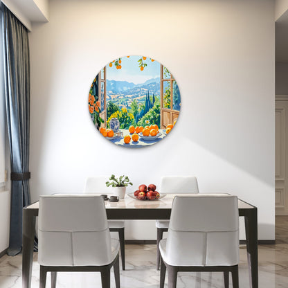 Mountains Through Orange Table Window Acrylic Glass Rounded Print Tempered Glass Wall Art 100% Made in Australia Ready to Hang