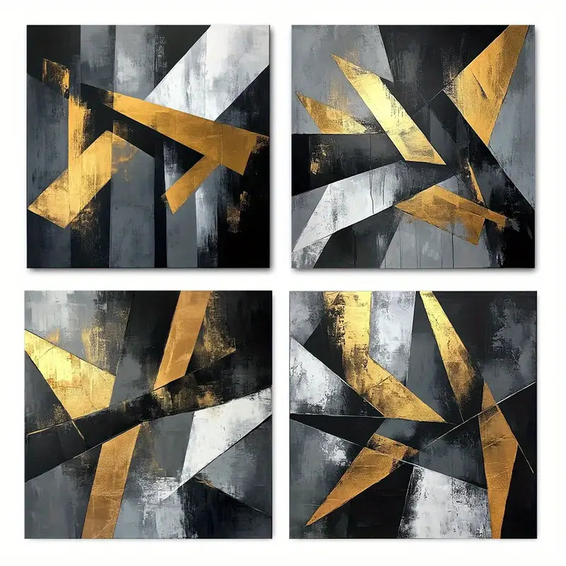 4pcs Golden Black And White Oil Picture Wall Art Canvas Framed