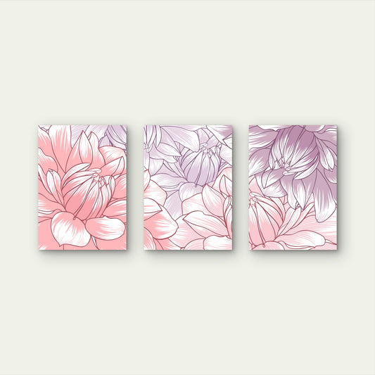 3pcs Pink Purple Floral Dahlia Flower Wall Art Set Canvas Framed 50x70cm - High Quality Print 100% Australian Made Wall Canvas Ready to Hang