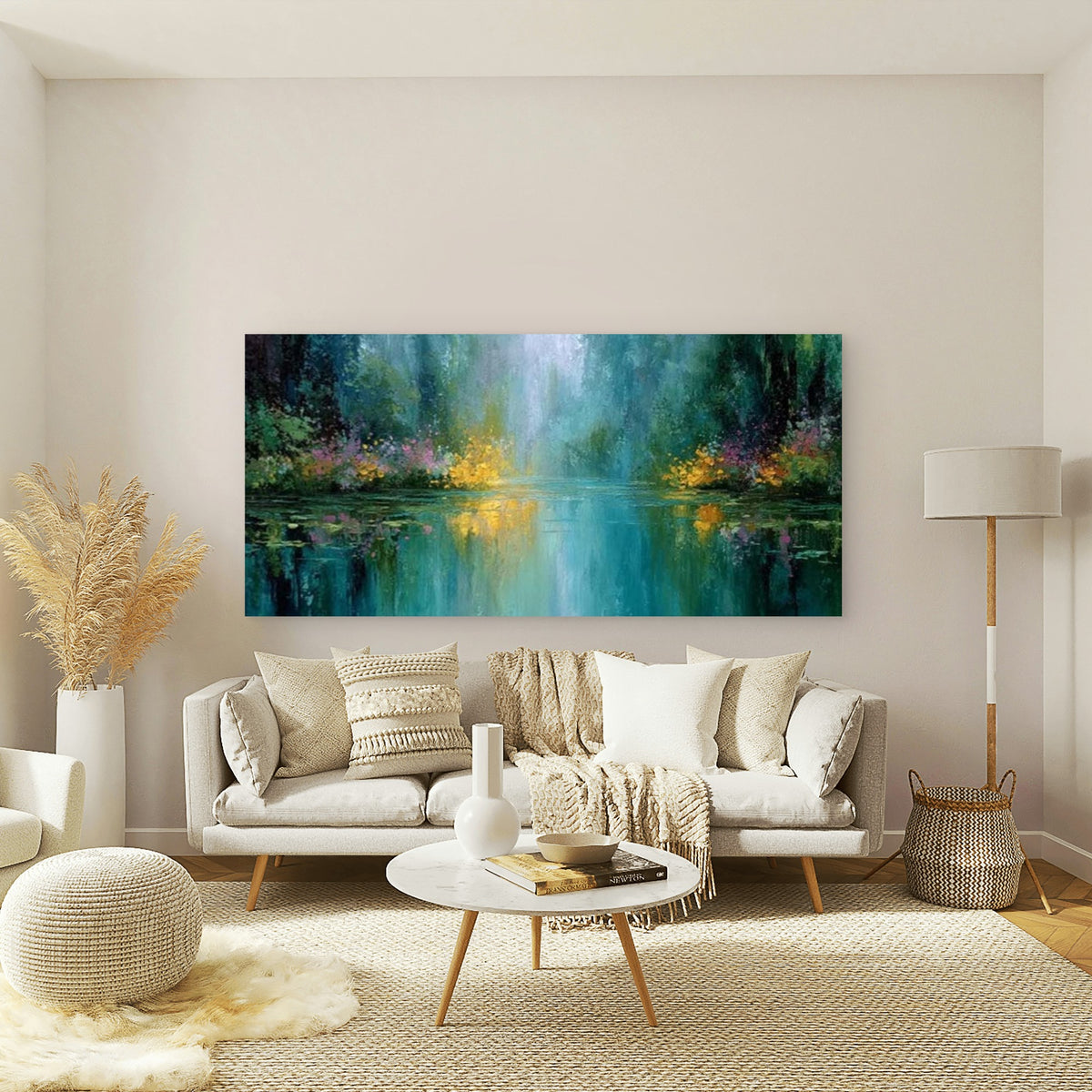 Tranquil Forest Pond Wall Art Canvas Office Home Room Framed 120x60cm
