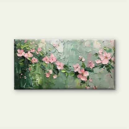 Pink Blossoms And Green Leaves Wall Art Canvas Office Home Room Framed 120x60cm