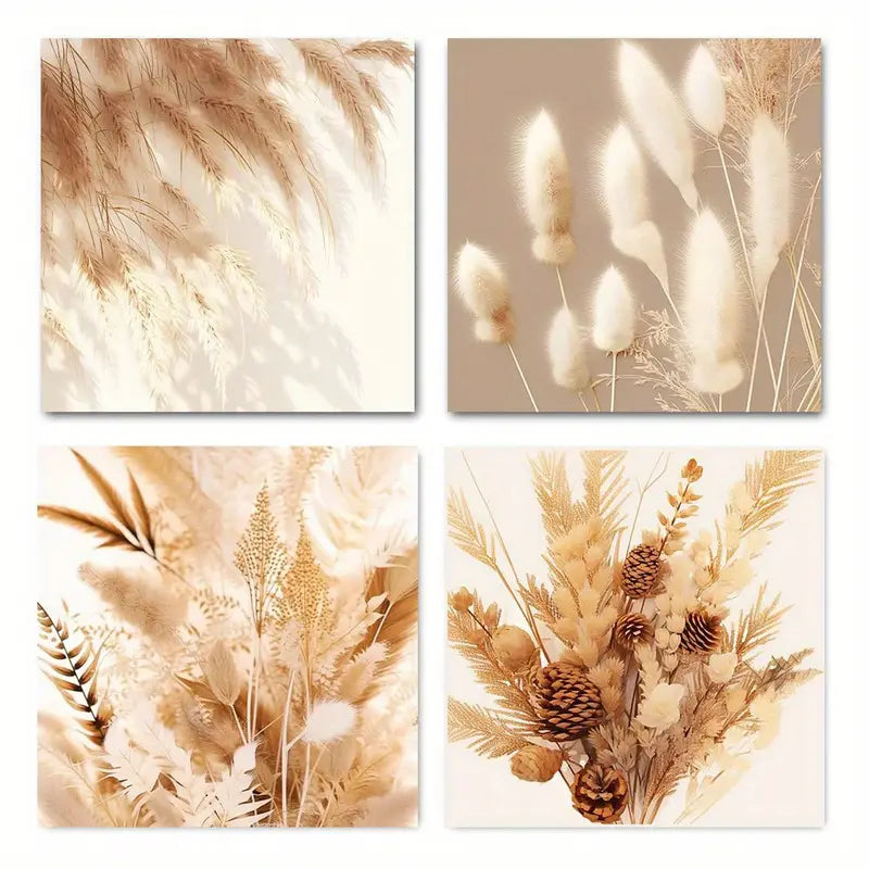 4pcs  Rustic farmhouse pampered reed Wall Art Canvas Framed