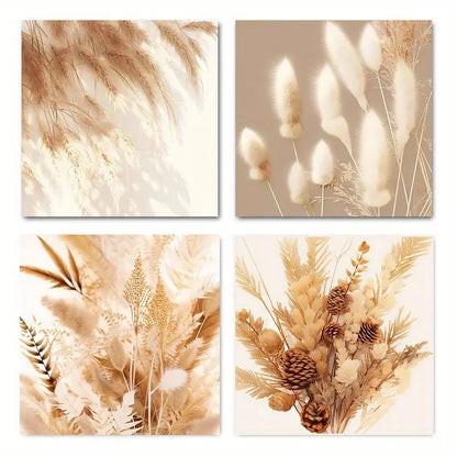 4pcs  Rustic farmhouse pampered reed Wall Art Canvas Framed