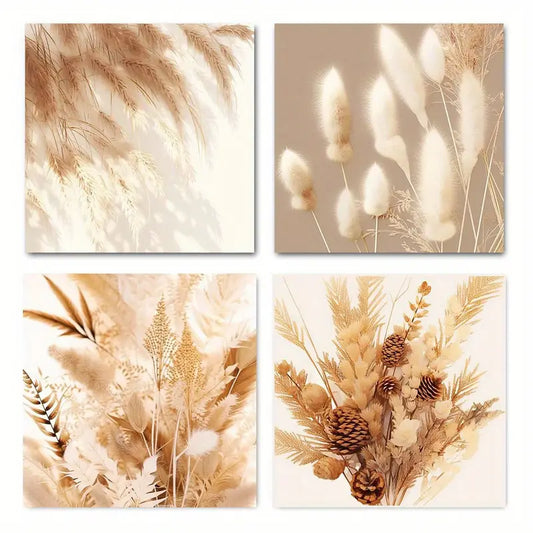 4pcs  Rustic farmhouse pampered reed Wall Art Canvas Framed