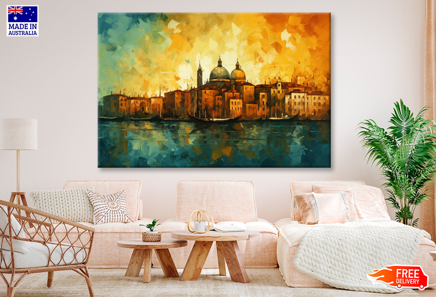 Abstract Venice Cityscape & Lake Oil Painting Wall Art Limited Edition High Quality Print