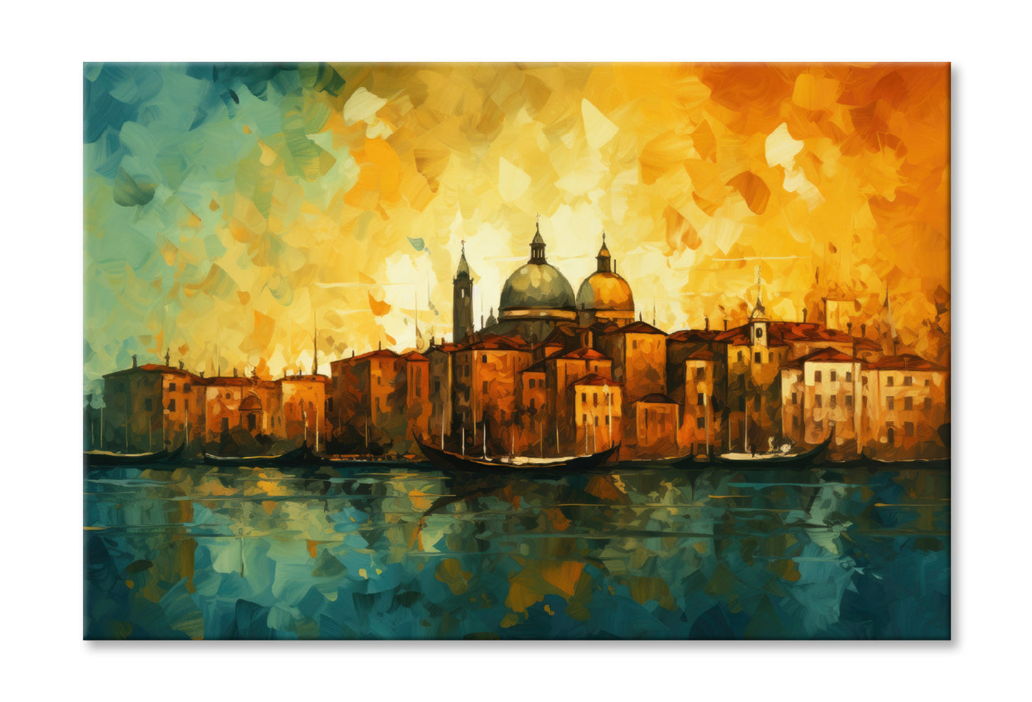 Abstract Venice Cityscape & Lake Oil Painting Wall Art Limited Edition High Quality Print Stretched Canvas None