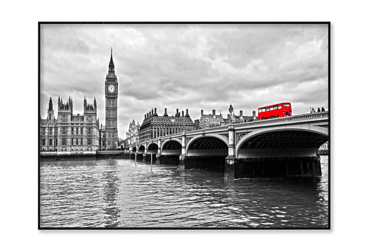 Red Bus on Westminster Bridge by The Houses of Parliament Home Decor Premium Quality Poster Print Choose Your Sizes