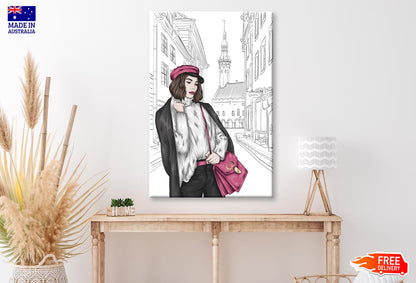 Modern Girl with Elegant Hand Bag Wall Art Limited Edition High Quality Print