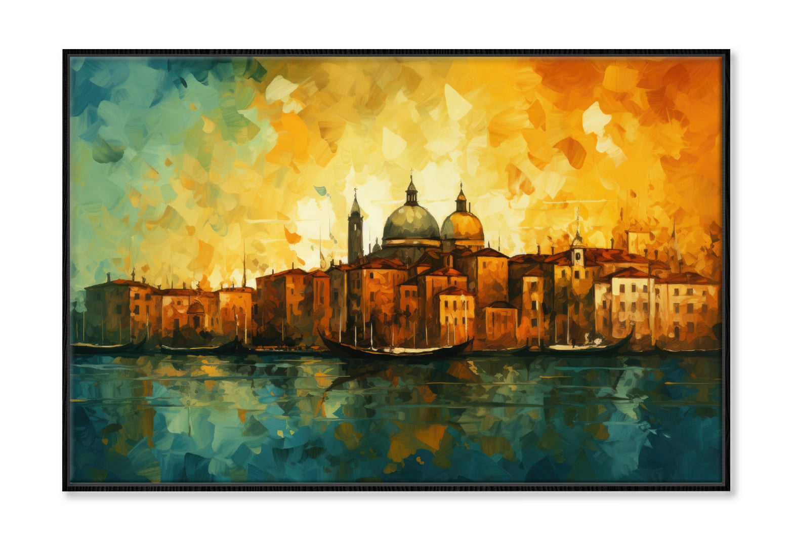 Abstract Venice Cityscape & Lake Oil Painting Wall Art Limited Edition High Quality Print Canvas Box Framed Black