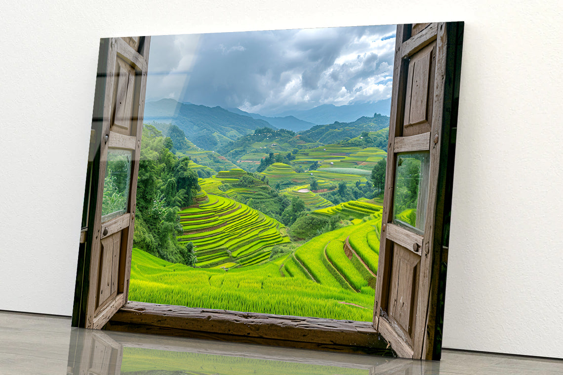 A Green Valley Seen Through a Window Acrylic Glass Print Tempered Glass Wall Art 100% Made in Australia Ready to Hang