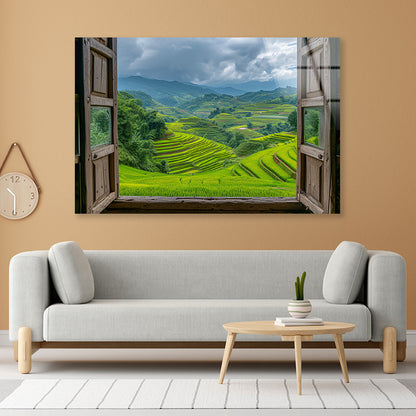 A Green Valley Seen Through a Window Acrylic Glass Print Tempered Glass Wall Art 100% Made in Australia Ready to Hang