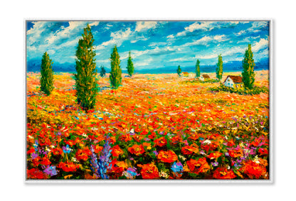 Flower Meadow Oil Painting Limited Edition High Quality Print Canvas Box Framed White