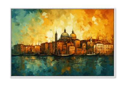 Abstract Venice Cityscape & Lake Oil Painting Wall Art Limited Edition High Quality Print Canvas Box Framed White