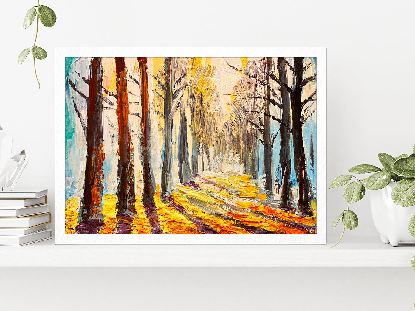 Colorful Trees In Forest Glass Framed Wall Art, Ready to Hang Quality Print Without White Border White