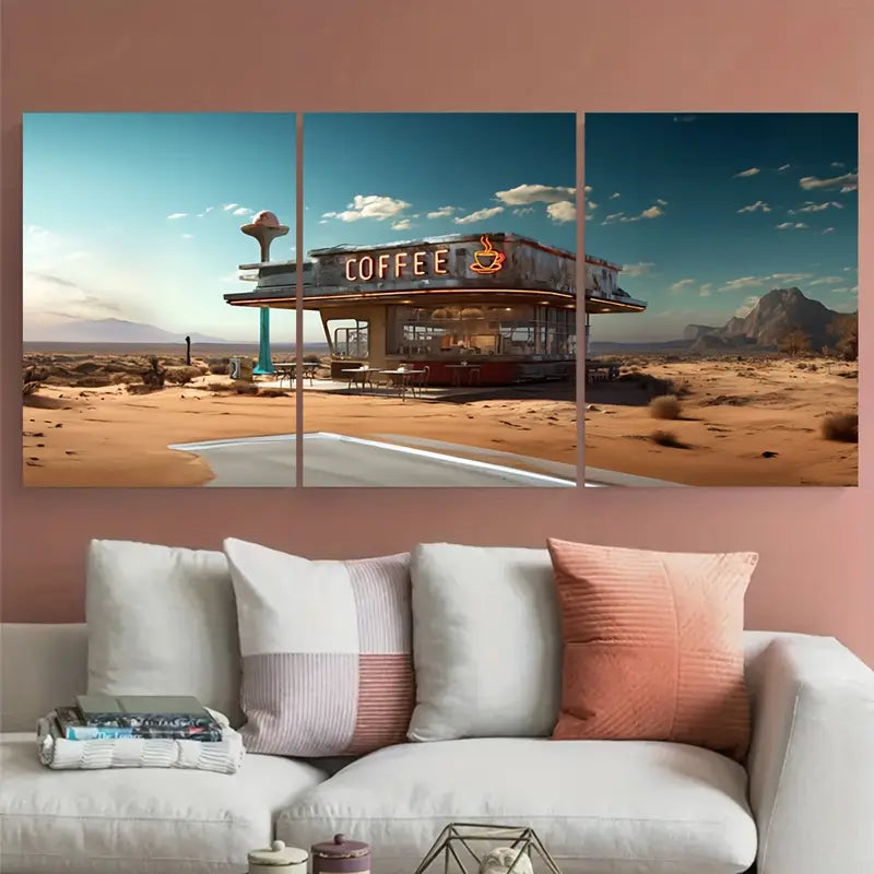 3pcs Retro Desert Diner Coffeeshop Metal Print Ready to Hang Art