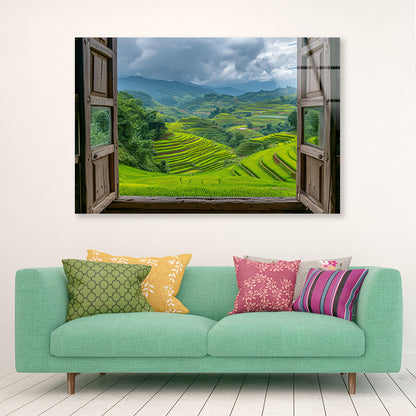 A Green Valley Seen Through a Window Acrylic Glass Print Tempered Glass Wall Art 100% Made in Australia Ready to Hang