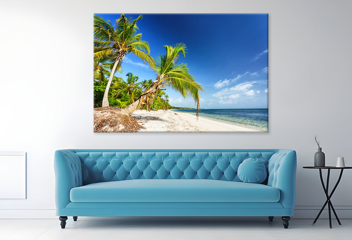 Palm Trees on Tropical Beach, DR  Wall Art Decor 100% Australian Made