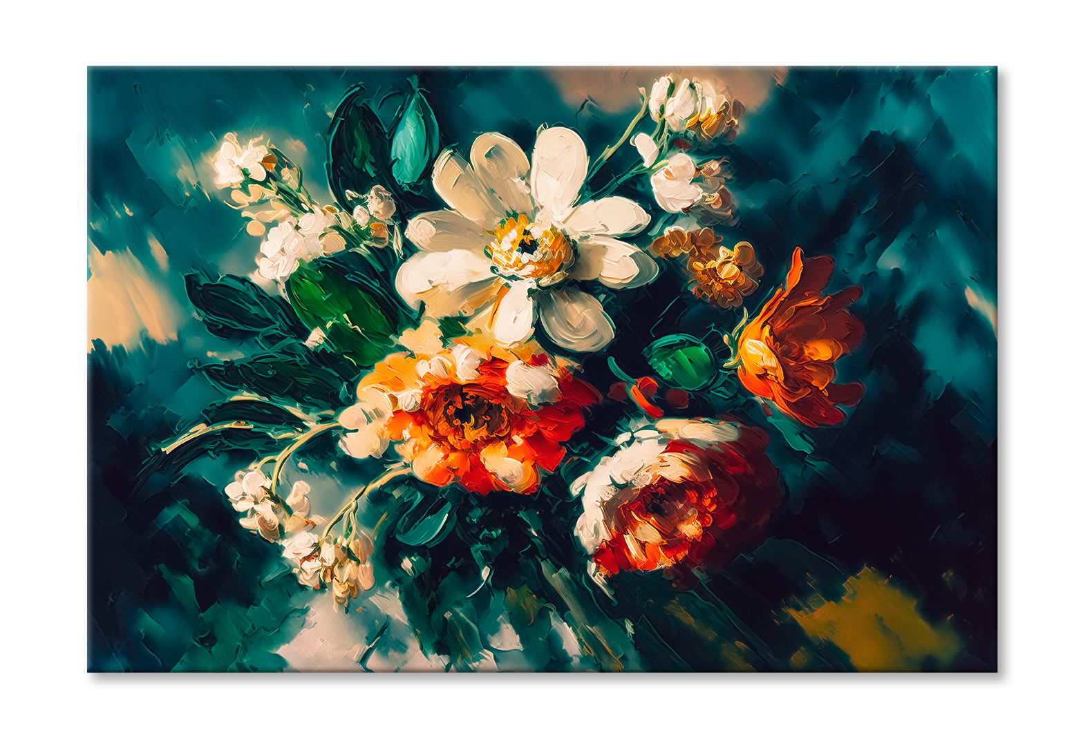 Abstract Colorful Flowers With Still Life Oil Painting Wall Art Limited Edition High Quality Print Stretched Canvas None