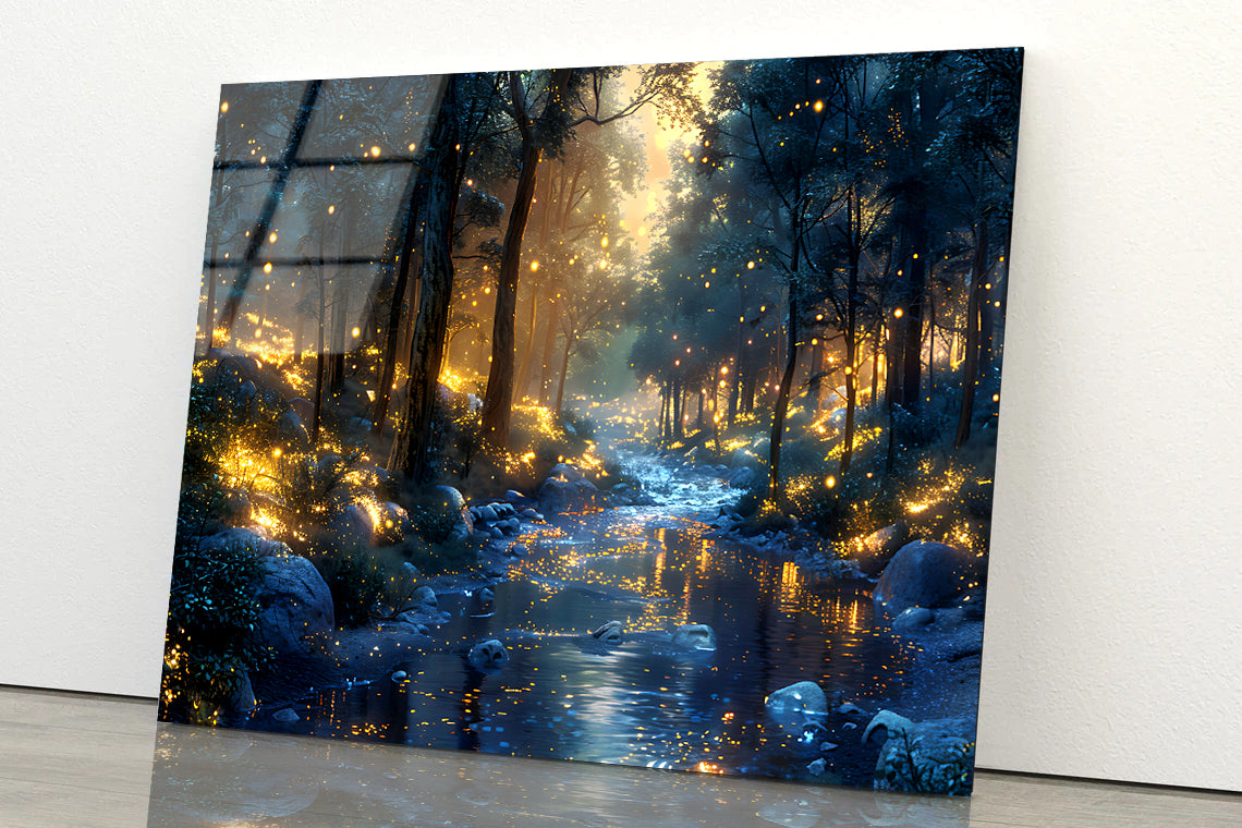 Magical Forest at Night View Acrylic Glass Print Tempered Glass Wall Art 100% Made in Australia Ready to Hang