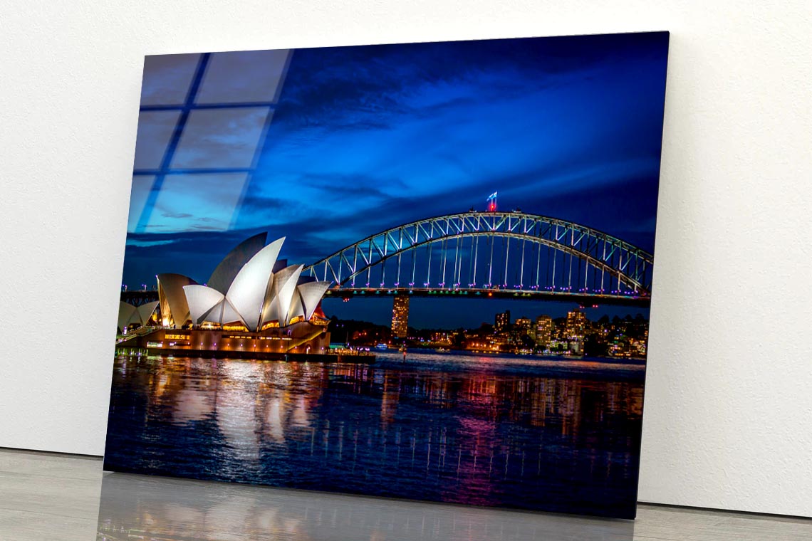 Sydney Opera House at Night Acrylic Glass Print Tempered Glass Wall Art 100% Made in Australia Ready to Hang