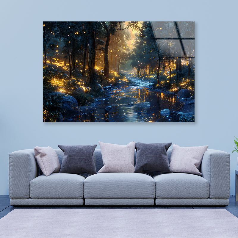 Magical Forest at Night View Acrylic Glass Print Tempered Glass Wall Art 100% Made in Australia Ready to Hang