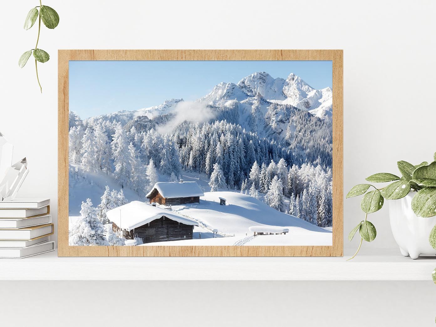 Winter wonderland in the Austria Glass Framed Wall Art, Ready to Hang Quality Print Without White Border Oak