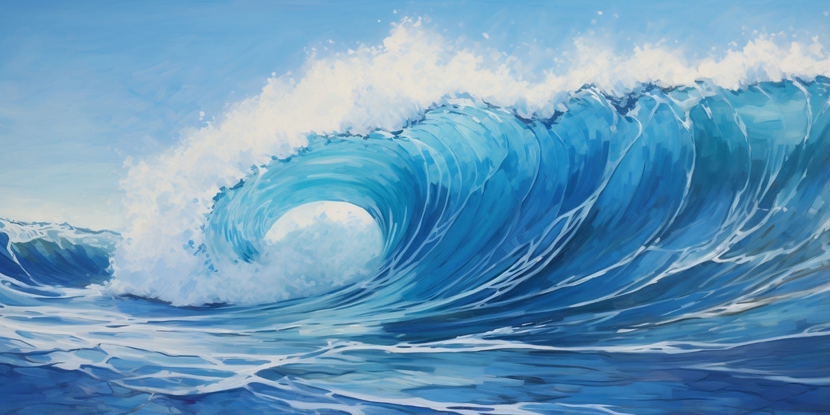 Blue Ocean Wave Painting Wall Art Canvas Office Home Room Framed 120x60cm
