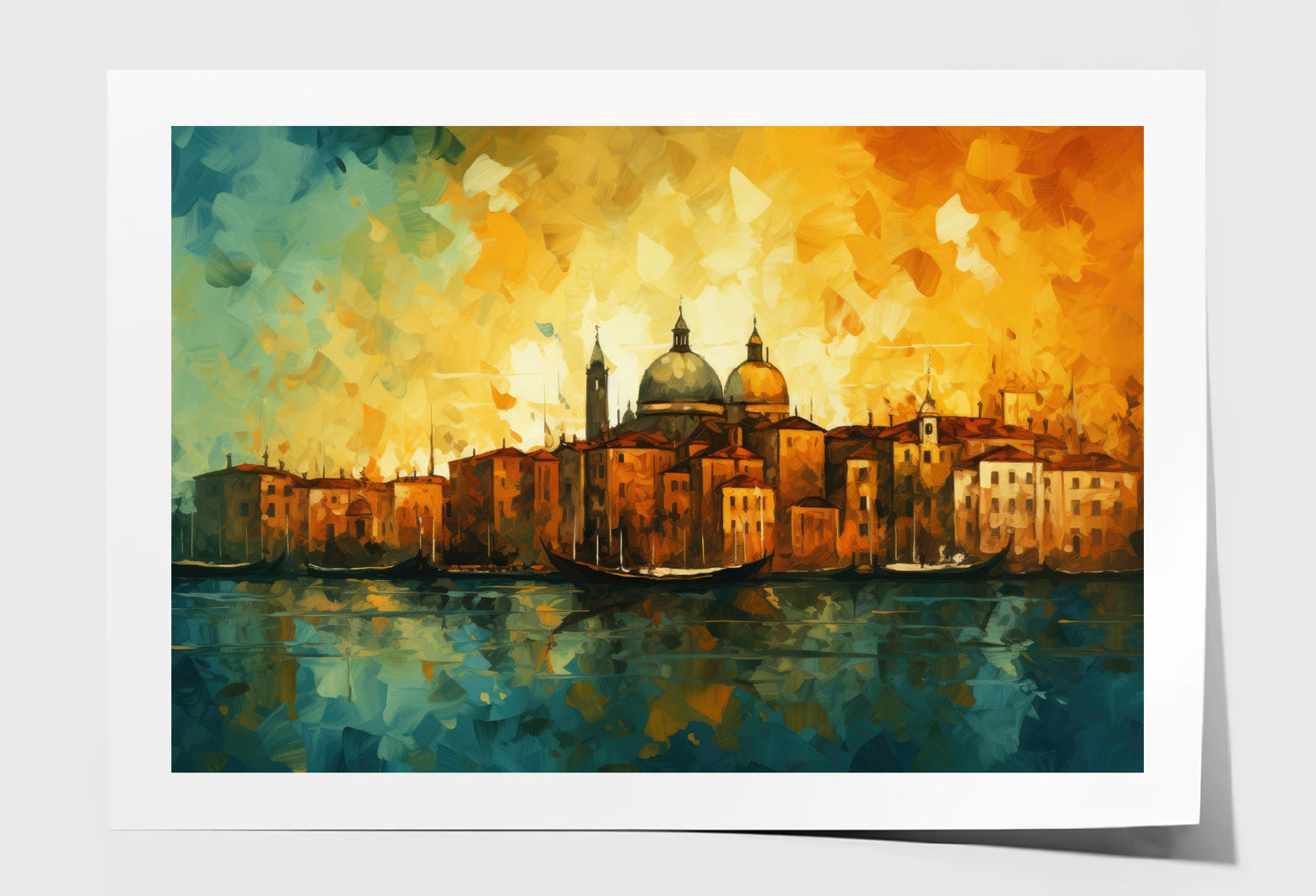 Abstract Venice Cityscape & Lake Oil Painting Wall Art Limited Edition High Quality Print Unframed Roll Canvas None