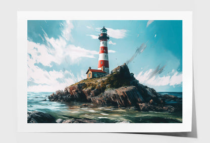 Lighthouse On The Coast Oil Painting Wall Art Limited Edition High Quality Print Unframed Roll Canvas None