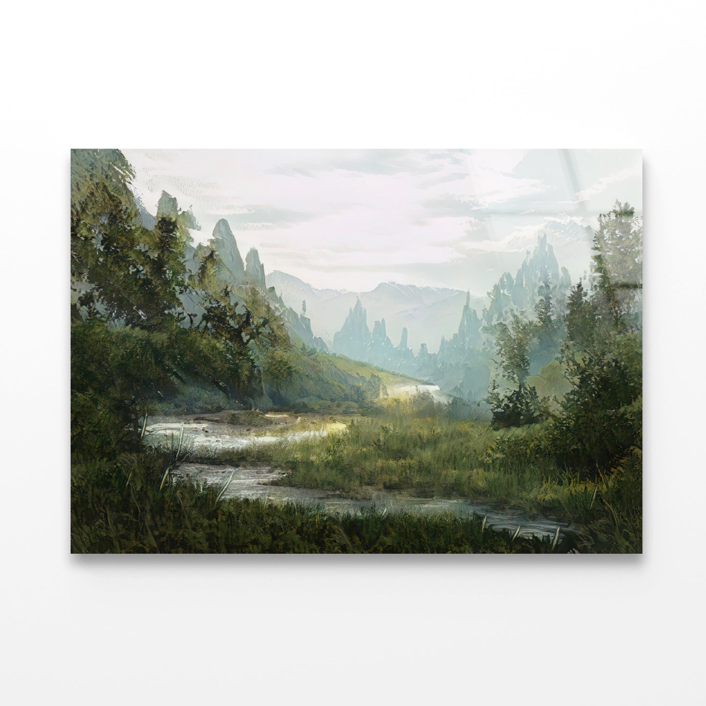 A River Flowing a Valley with Trees & Mountains Acrylic Glass Print Tempered Glass Wall Art 100% Made in Australia Ready to Hang