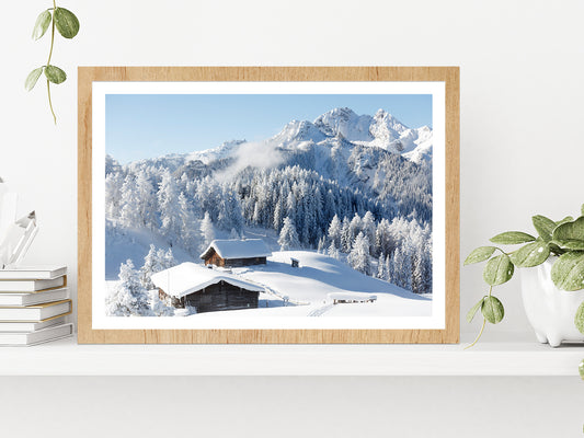 Winter wonderland in the Austria Glass Framed Wall Art, Ready to Hang Quality Print With White Border Oak