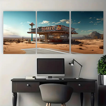 3pcs Retro Desert Diner Coffeeshop Metal Print Ready to Hang Art