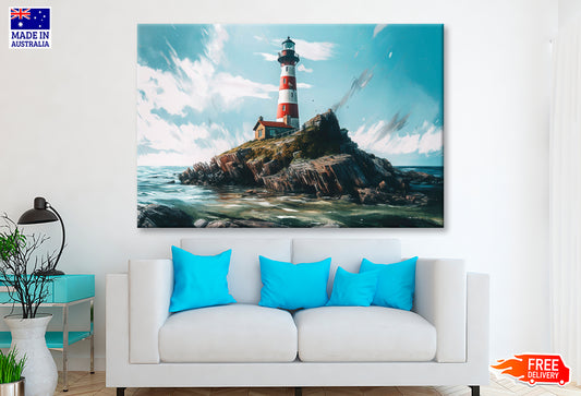 Lighthouse On The Coast Oil Painting Wall Art Limited Edition High Quality Print