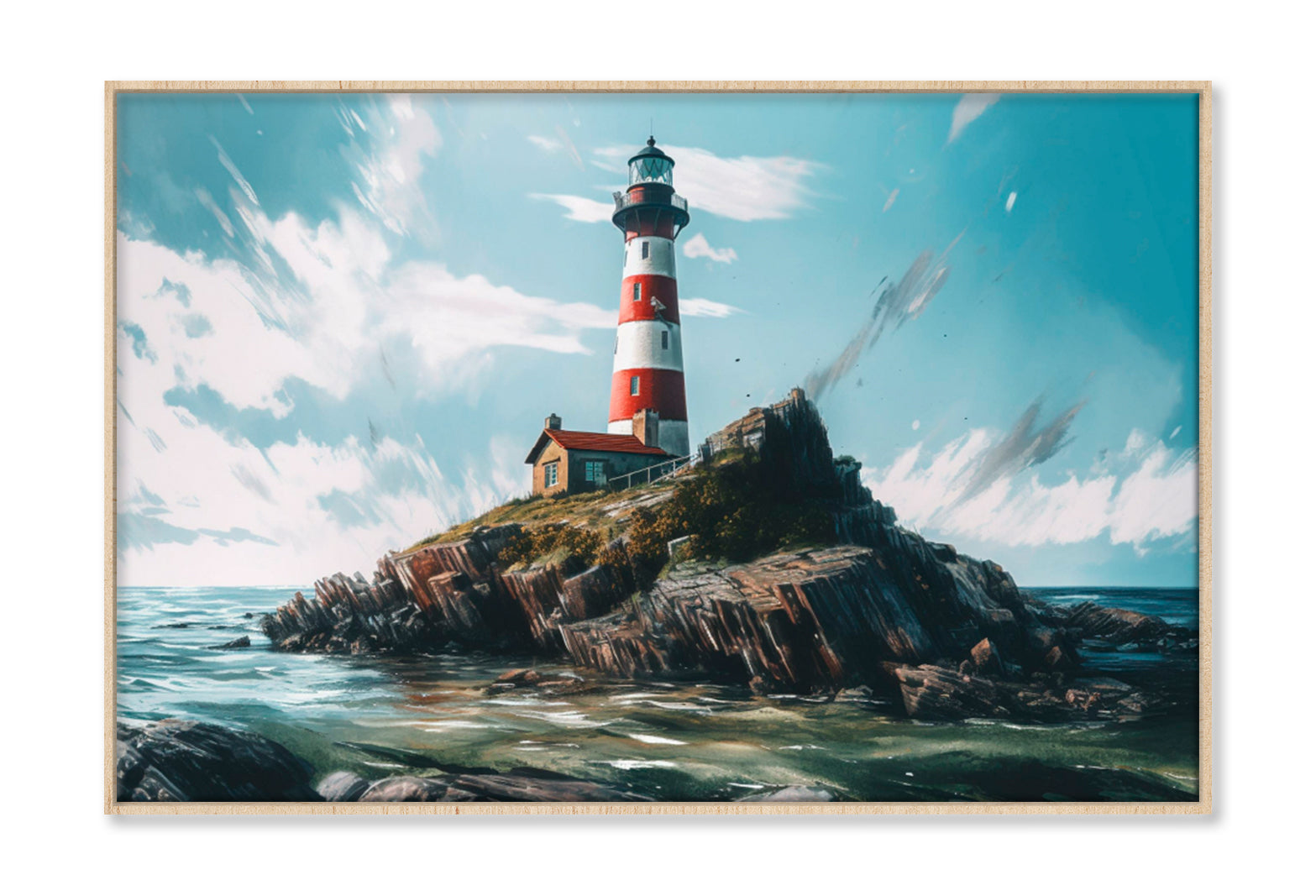 Lighthouse On The Coast Oil Painting Wall Art Limited Edition High Quality Print Canvas Box Framed Natural