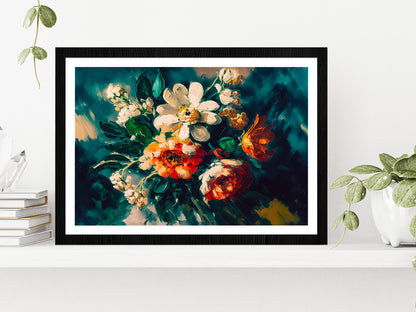 Abstract Colorful Flowers With Still Life Glass Framed Wall Art, Ready to Hang Quality Print With White Border Black