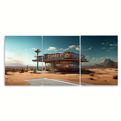 3pcs Retro Desert Diner Coffeeshop Metal Print Ready to Hang Art