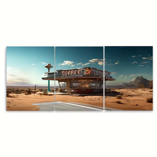 3pcs Retro Desert Diner Coffeeshop Metal Print Ready to Hang Art