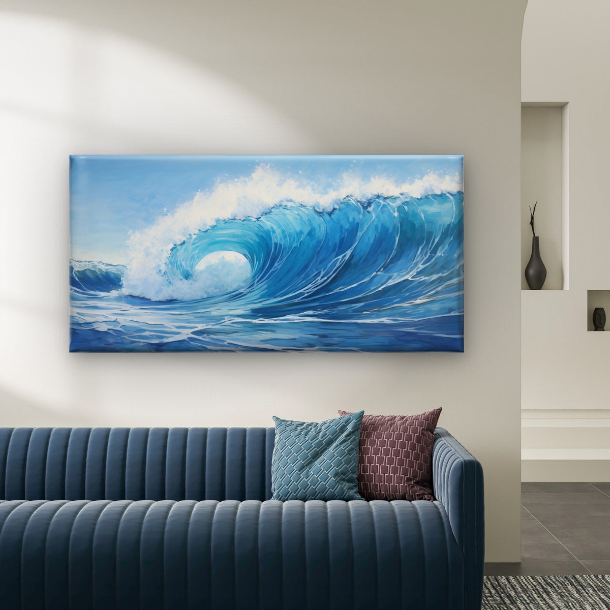 Blue Ocean Wave Painting Wall Art Canvas Office Home Room Framed 120x60cm