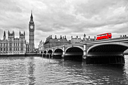 Red Bus on Westminster Bridge by The Houses of Parliament Home Decor Premium Quality Poster Print Choose Your Sizes