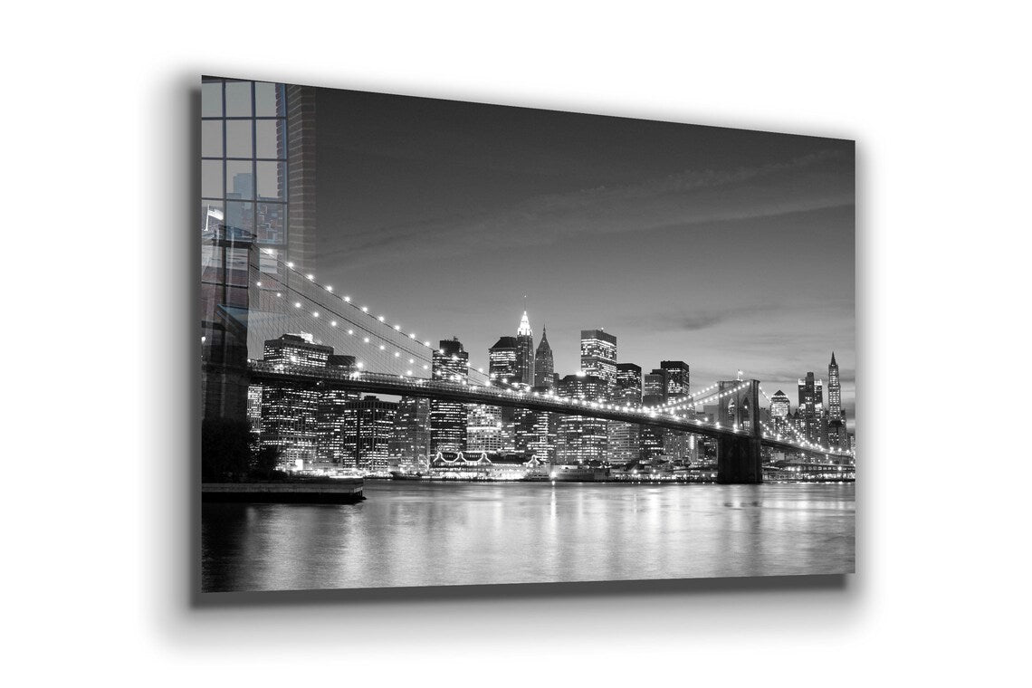 Night Bridge B&W View UV Direct Aluminum Print Australian Made Quality