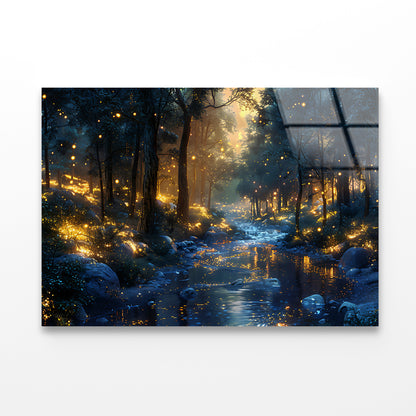 Magical Forest at Night View Acrylic Glass Print Tempered Glass Wall Art 100% Made in Australia Ready to Hang