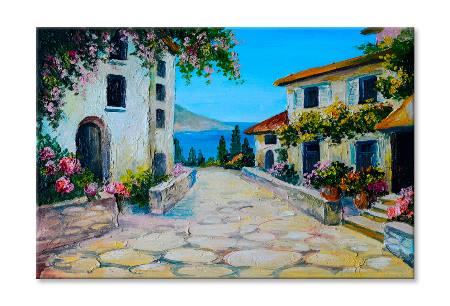 Beautiful Houses Near The Sea Oil Painting Wall Art Limited Edition High Quality Print Stretched Canvas None