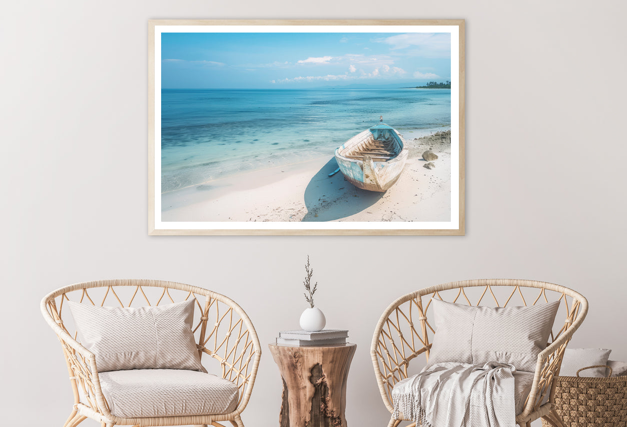 Beach with a Small Boat View Home Decor Premium Quality Poster Print Choose Your Sizes