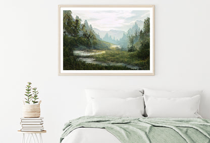 A River Flowing a Valley with Trees & Mountains Home Decor Premium Quality Poster Print Choose Your Sizes